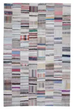 Chaput Patchwork Multi Renk Pamuk Üzerine Yün El Dokuma Kilim-227x352