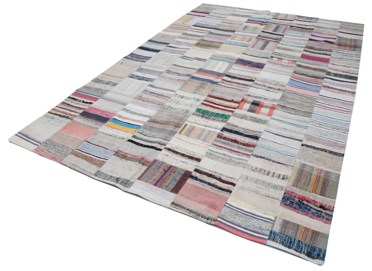 Chaput Patchwork Multi Renk Pamuk Üzerine Yün El Dokuma Kilim-227x352 - Görsel 3