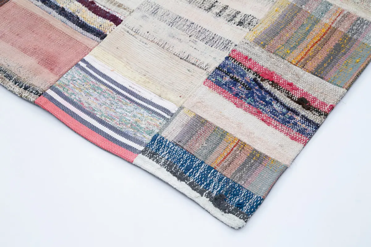 Chaput Patchwork Multi Renk Pamuk Üzerine Yün El Dokuma Kilim-227x352 - Görsel 4