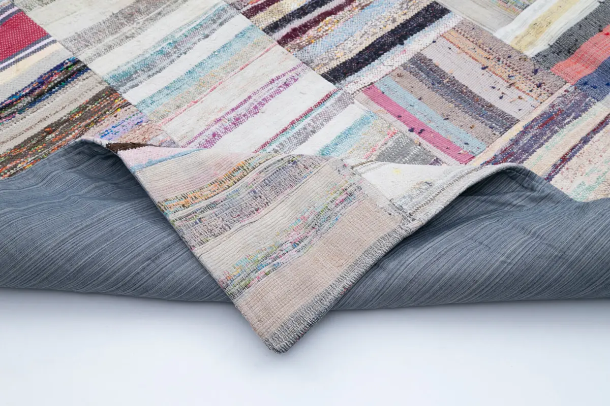 Chaput Patchwork Multi Renk Pamuk Üzerine Yün El Dokuma Kilim-227x352 - Görsel 5