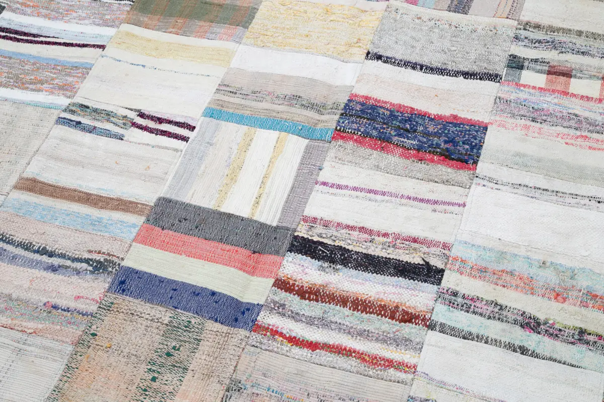 Chaput Patchwork Multi Renk Pamuk Üzerine Yün El Dokuma Kilim-227x352 - Görsel 6
