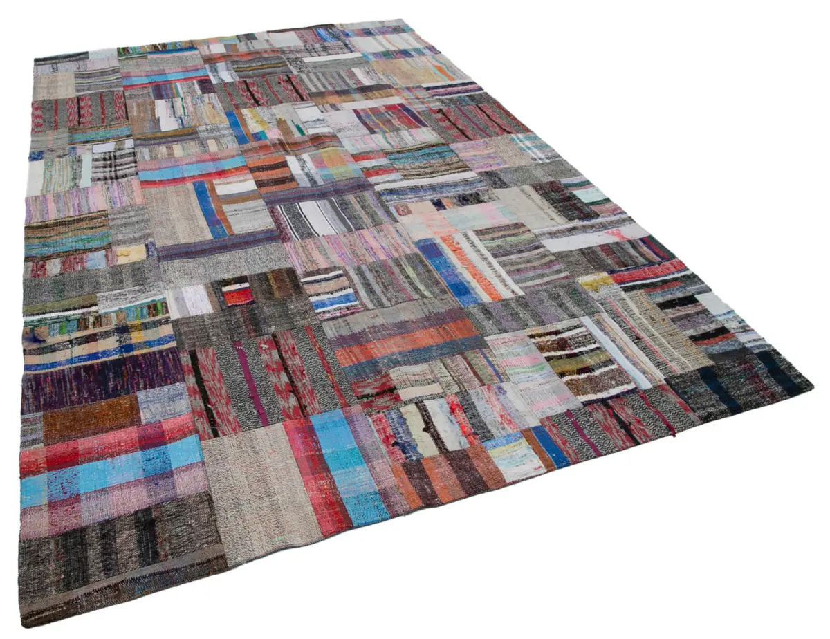 Chaput Patchwork Multi Renk Pamuk Üzerine Yün El Dokuma Kilim-222x338 - Görsel 2