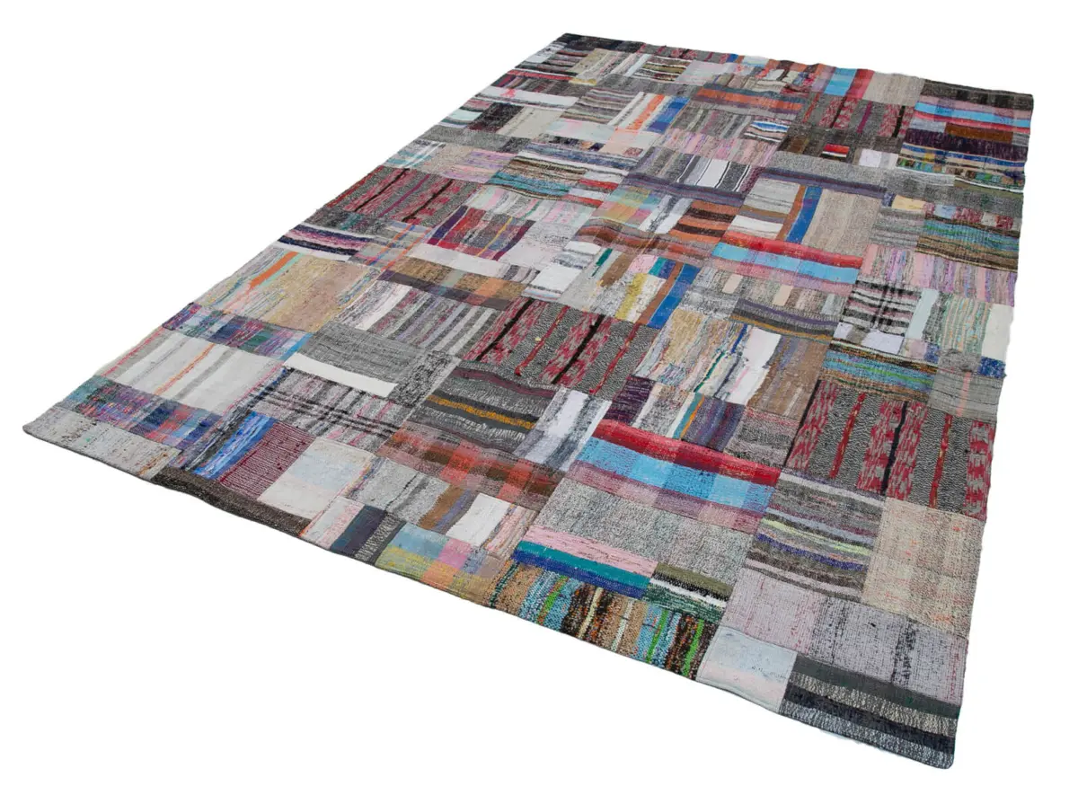 Chaput Patchwork Multi Renk Pamuk Üzerine Yün El Dokuma Kilim-222x338 - Görsel 3