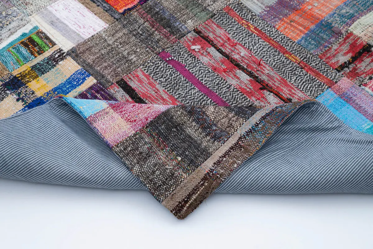 Chaput Patchwork Multi Renk Pamuk Üzerine Yün El Dokuma Kilim-222x338 - Görsel 5