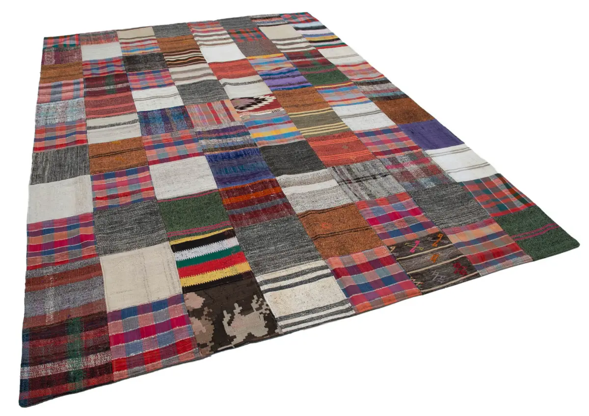 Chaput Patchwork Multi Renk Pamuk Üzerine Yün El Dokuma Kilim-238x327 - Görsel 2