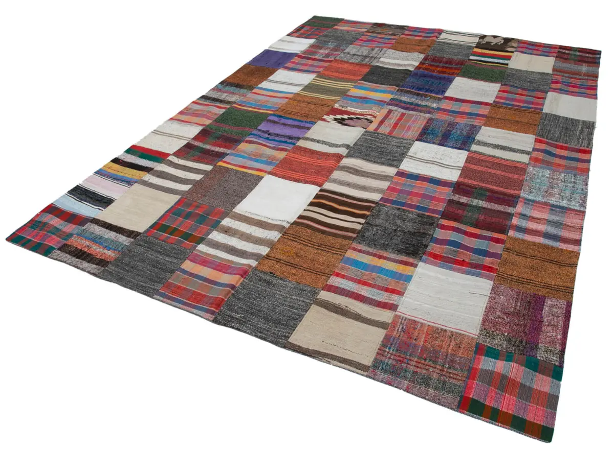 Chaput Patchwork Multi Renk Pamuk Üzerine Yün El Dokuma Kilim-238x327 - Görsel 3