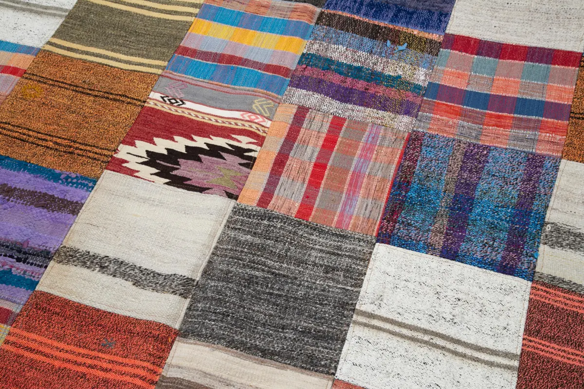 Chaput Patchwork Multi Renk Pamuk Üzerine Yün El Dokuma Kilim-238x327 - Görsel 6
