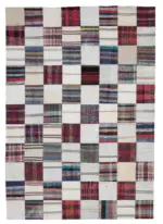 Chaput Patchwork Multi Renk Pamuk Üzerine Yün El Dokuma Kilim-233x330