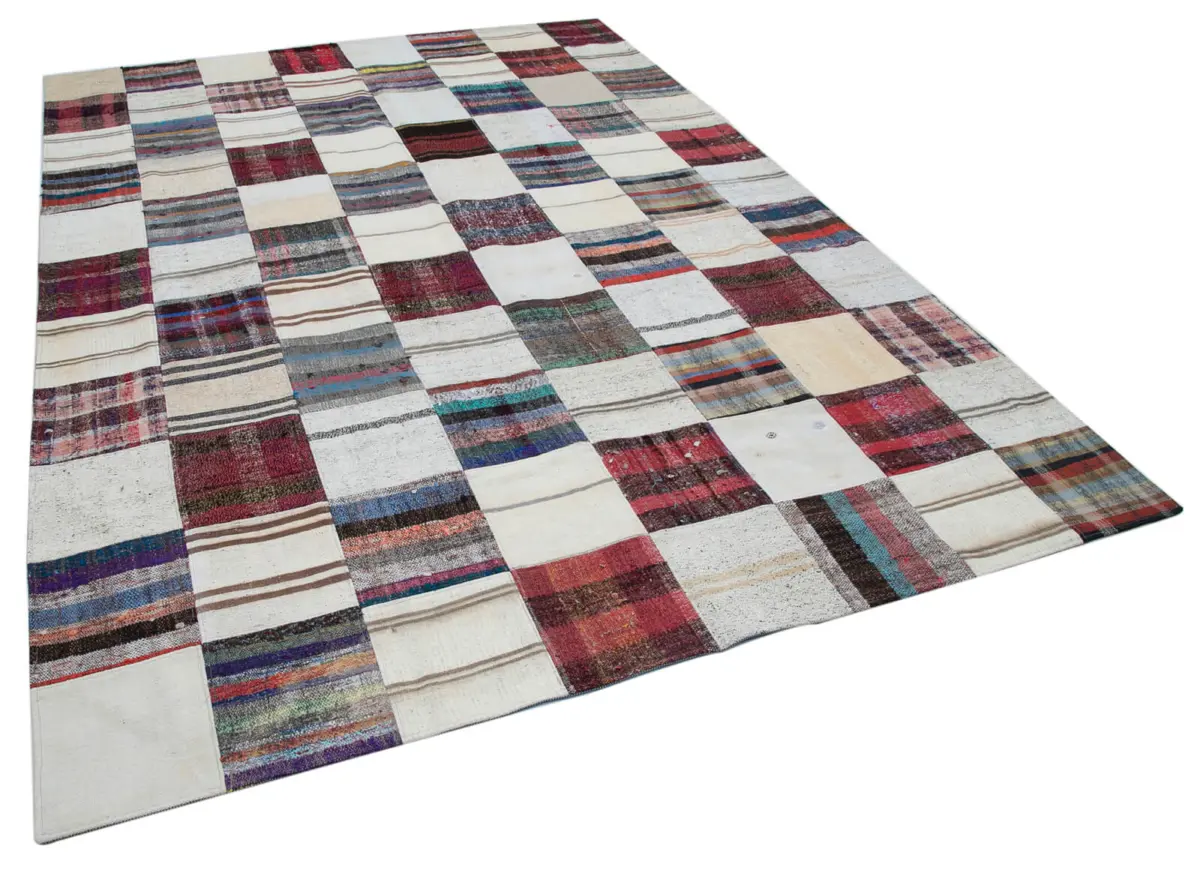 Chaput Patchwork Multi Renk Pamuk Üzerine Yün El Dokuma Kilim-233x330 - Görsel 2
