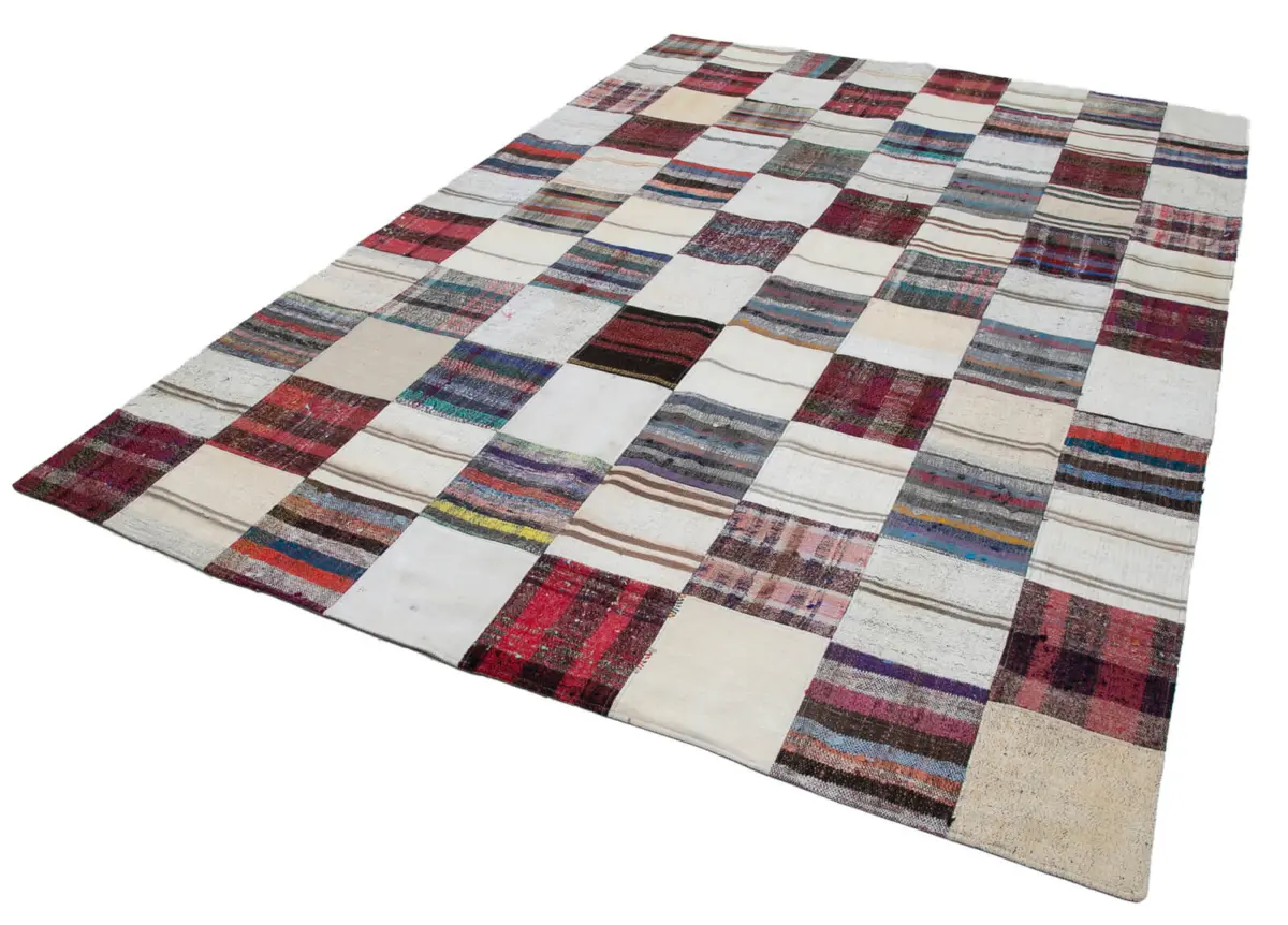 Chaput Patchwork Multi Renk Pamuk Üzerine Yün El Dokuma Kilim-233x330 - Görsel 3