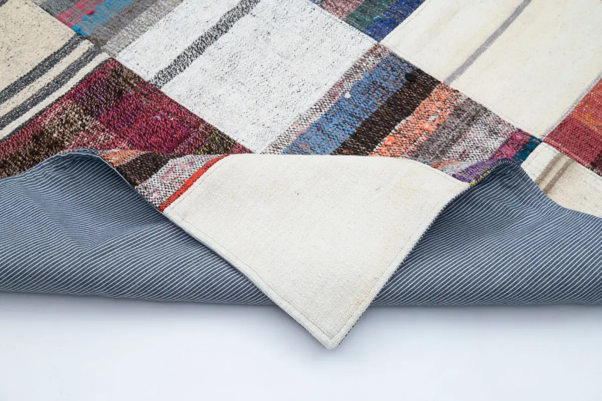 Chaput Patchwork Multi Renk Pamuk Üzerine Yün El Dokuma Kilim-233x330 - Görsel 5