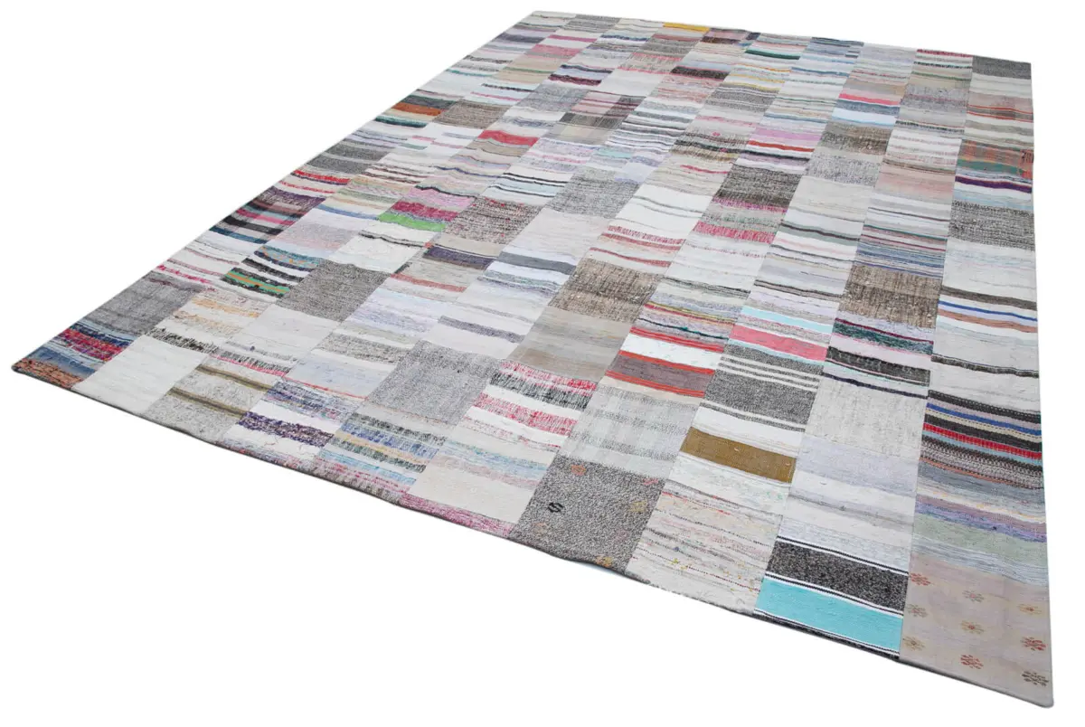Chaput Patchwork Multi Renk Pamuk Üzerine Yün El Dokuma Kilim-302x402 - Görsel 3