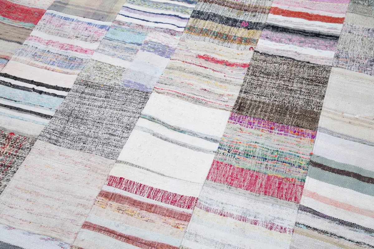 Chaput Patchwork Multi Renk Pamuk Üzerine Yün El Dokuma Kilim-302x402 - Görsel 6