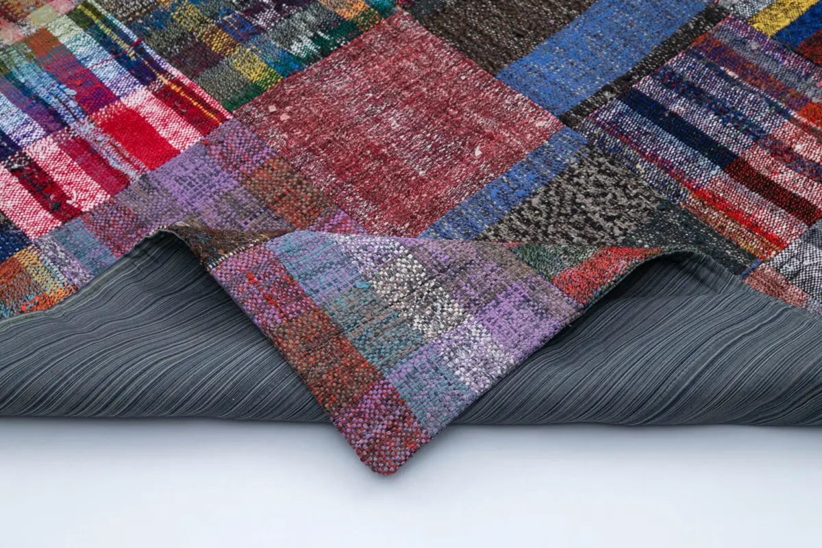 Chaput Patchwork Multi Renk Pamuk Üzerine Yün El Dokuma Kilim-258x352 - Görsel 4