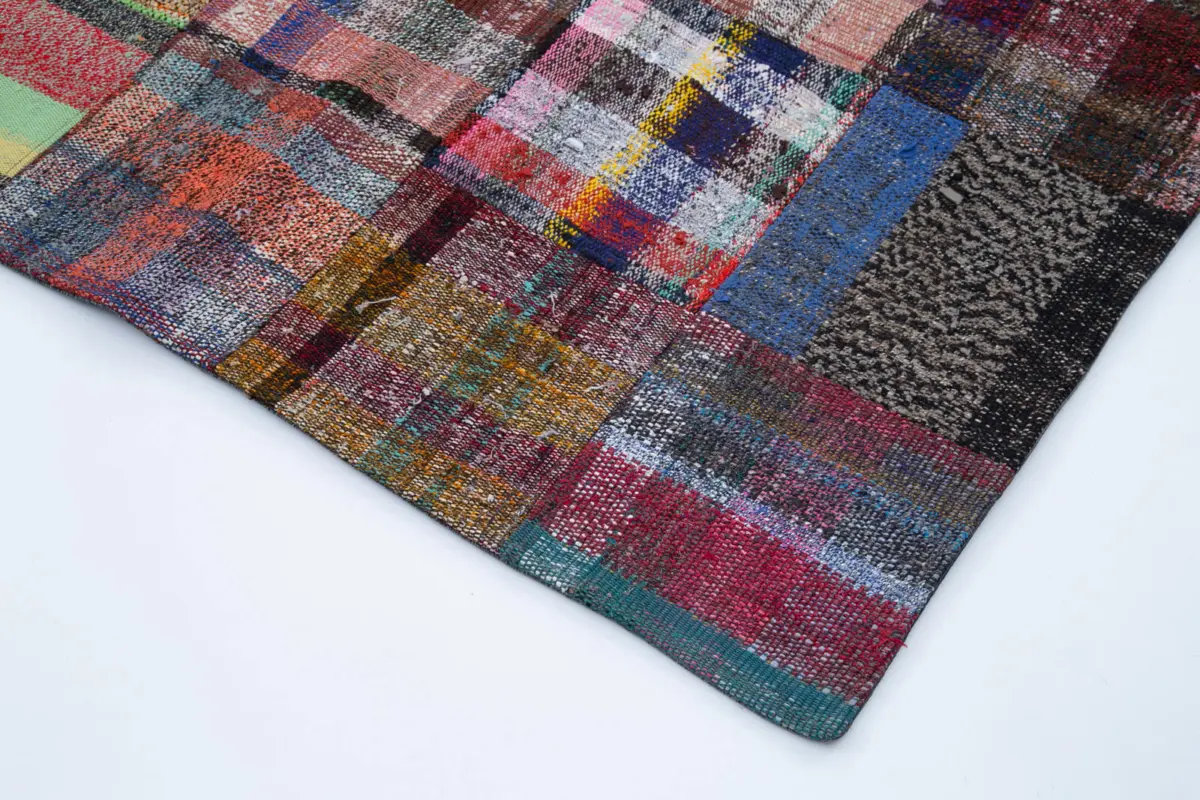 Chaput Patchwork Multi Renk Pamuk Üzerine Yün El Dokuma Kilim-258x352 - Görsel 5