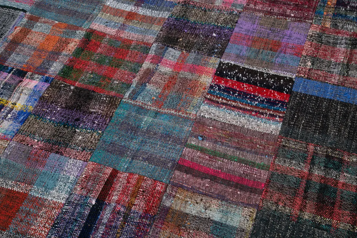 Chaput Patchwork Multi Renk Pamuk Üzerine Yün El Dokuma Kilim-258x352 - Görsel 6