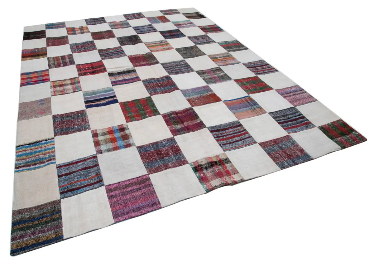 Chaput Patchwork Multi Renk Pamuk Üzerine Yün El Dokuma Kilim-263x355 - Görsel 2