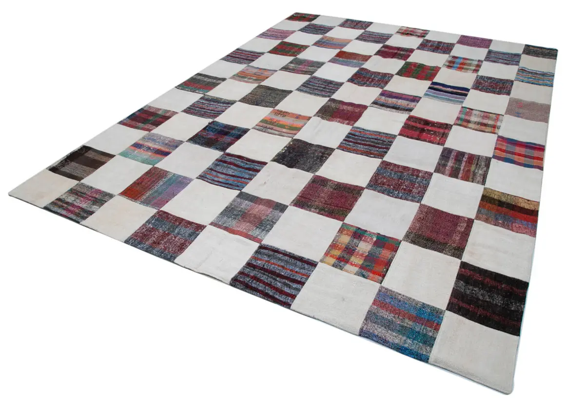 Chaput Patchwork Multi Renk Pamuk Üzerine Yün El Dokuma Kilim-263x355 - Görsel 3