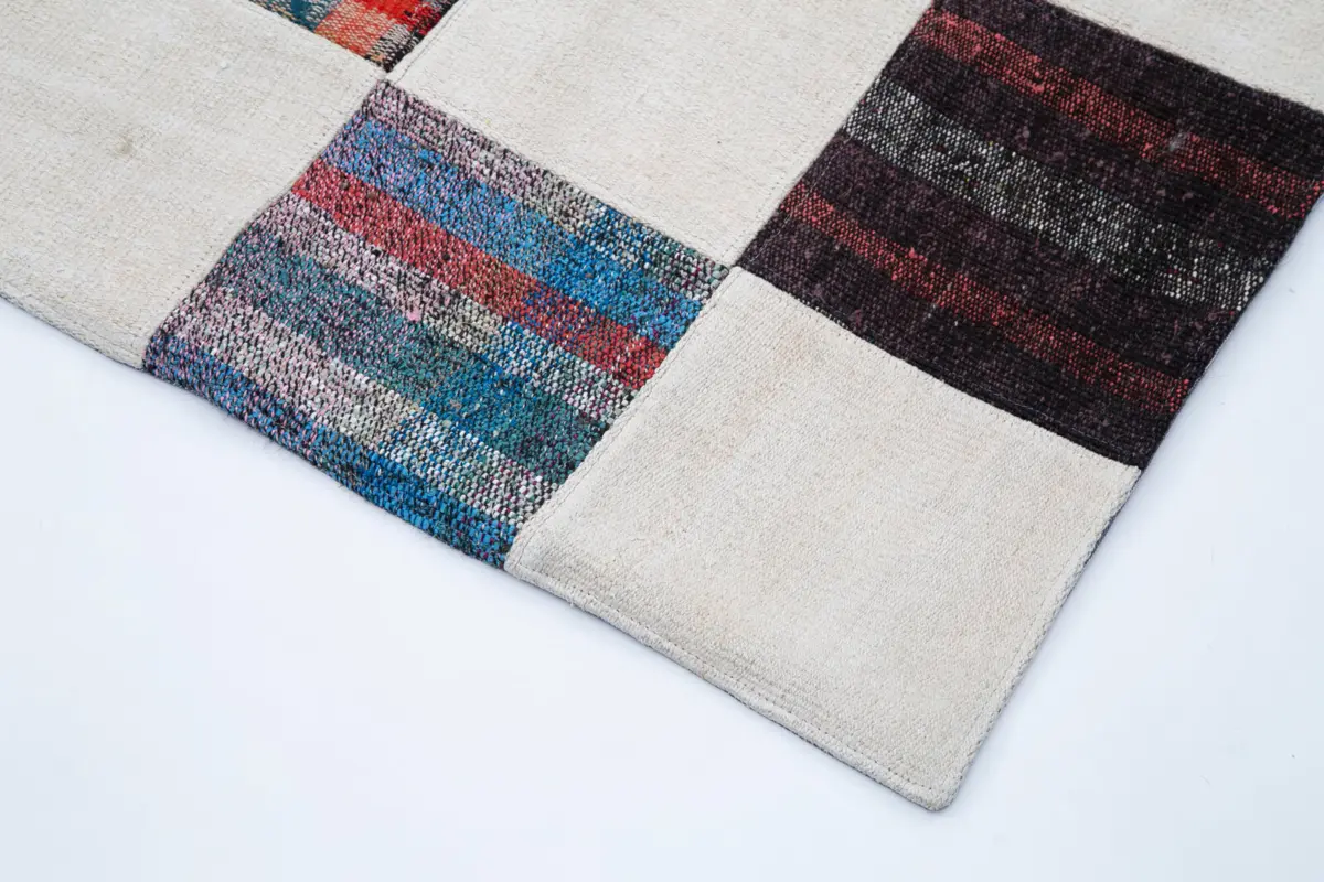Chaput Patchwork Multi Renk Pamuk Üzerine Yün El Dokuma Kilim-263x355 - Görsel 4