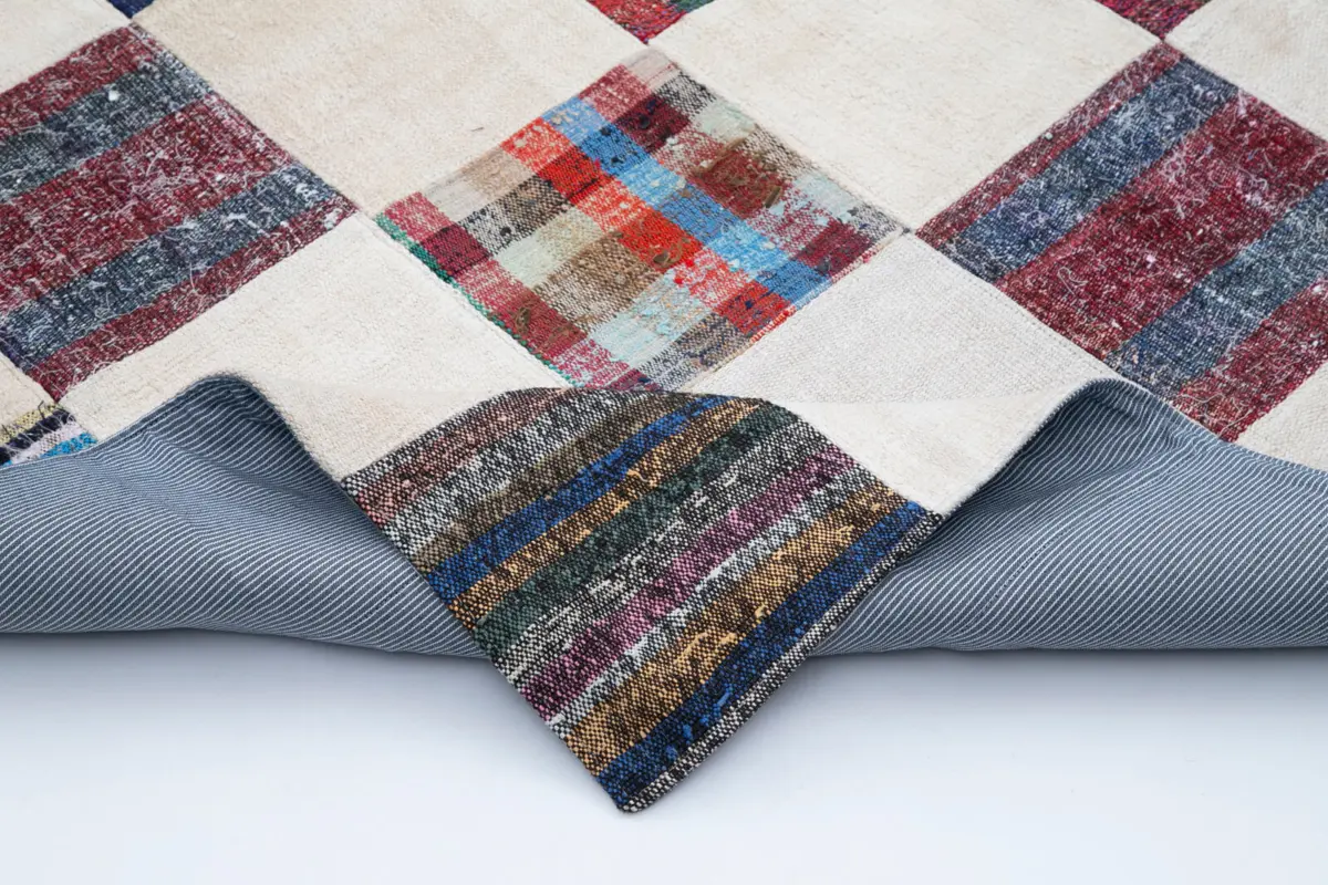Chaput Patchwork Multi Renk Pamuk Üzerine Yün El Dokuma Kilim-263x355 - Görsel 5