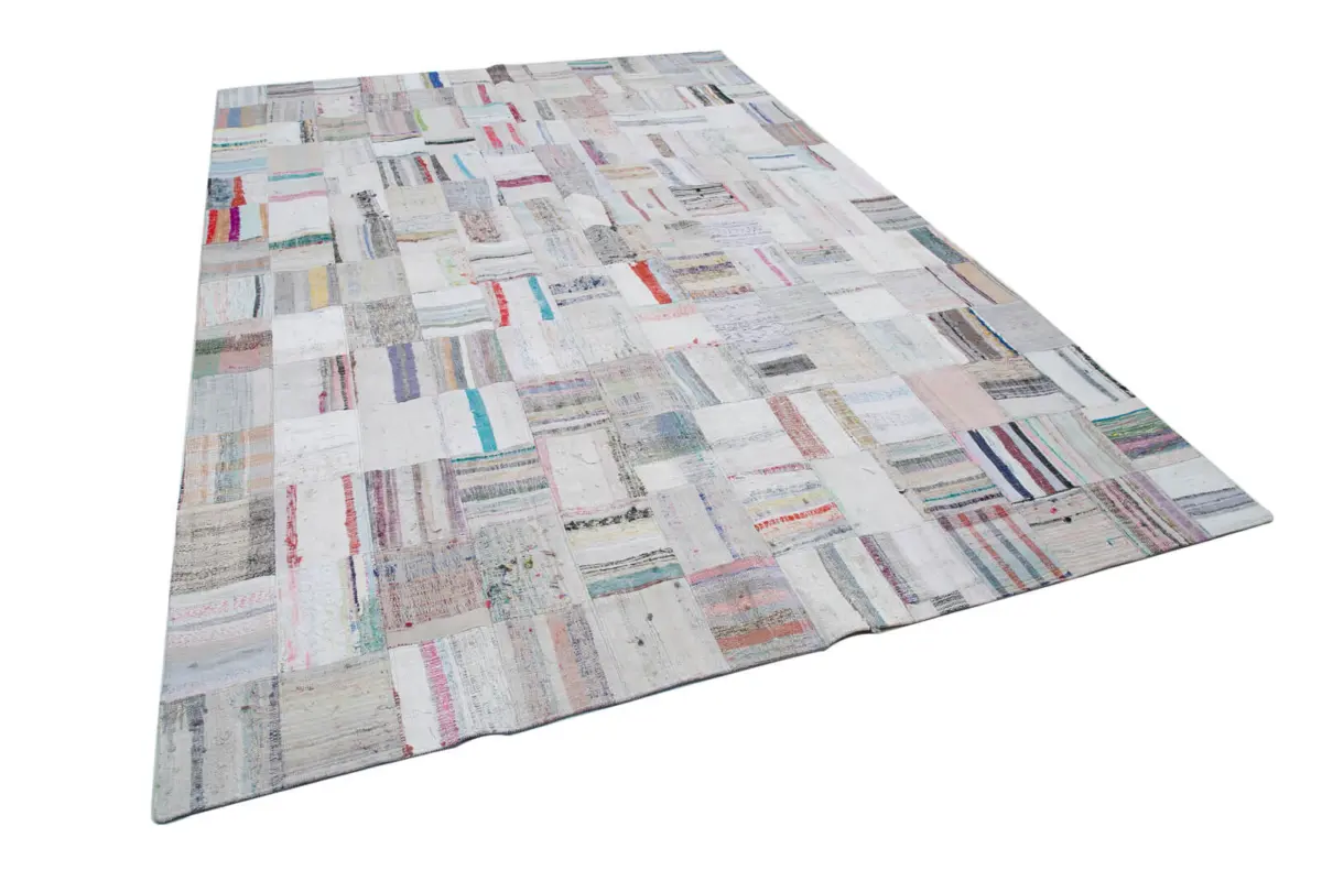 Chaput Patchwork Bej Renk Pamuk Üzerine Yün El Dokuma Kilim-250x367 - Görsel 2