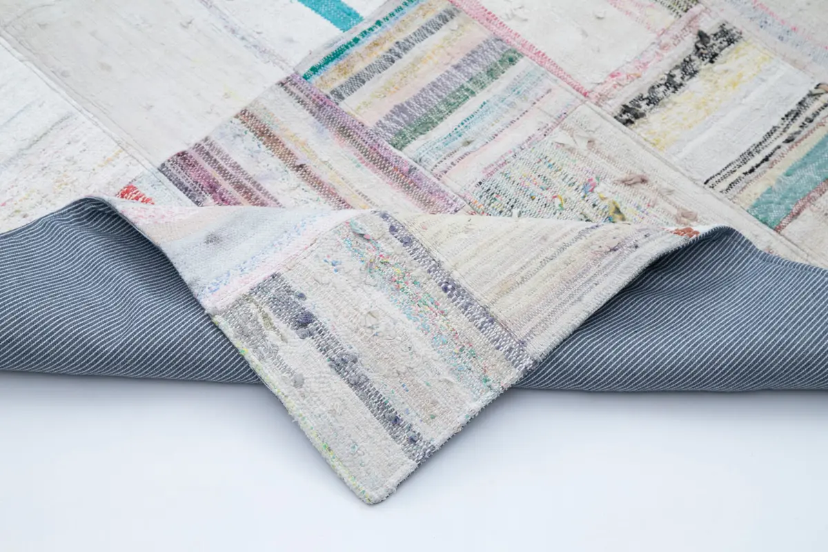 Chaput Patchwork Bej Renk Pamuk Üzerine Yün El Dokuma Kilim-250x367 - Görsel 5