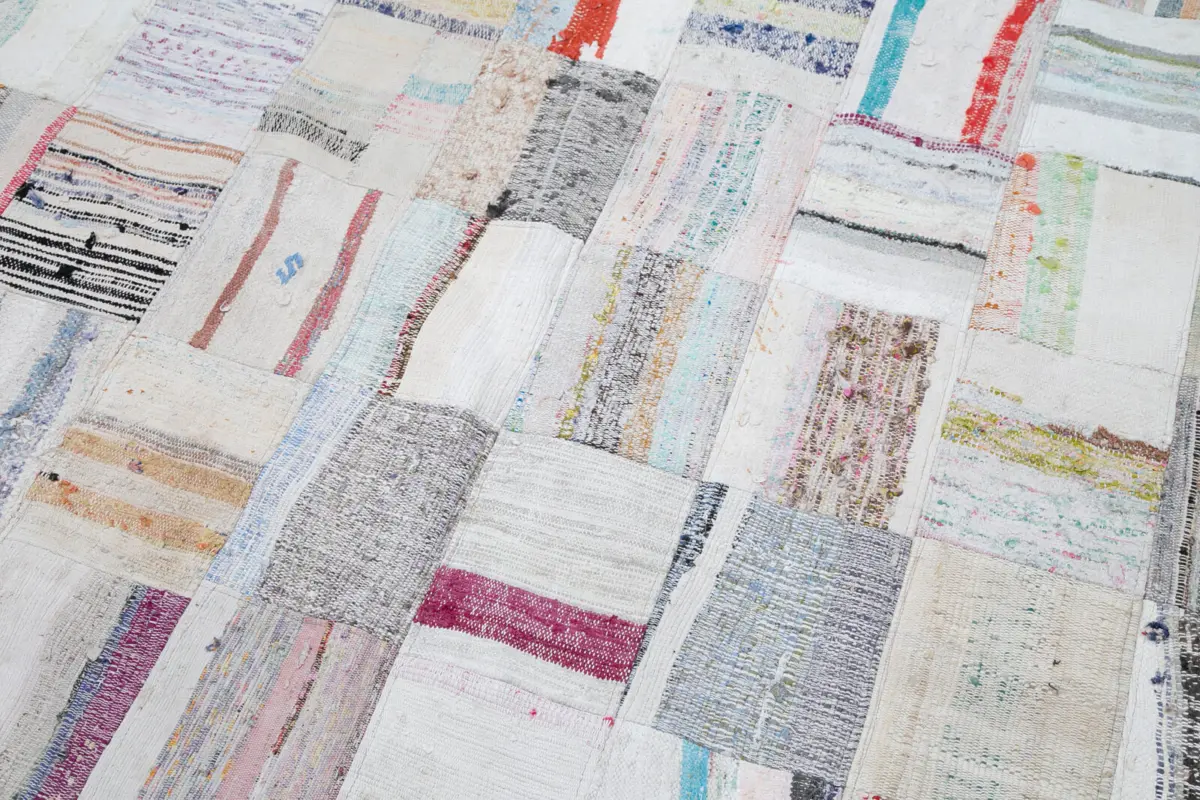 Chaput Patchwork Bej Renk Pamuk Üzerine Yün El Dokuma Kilim-250x367 - Görsel 6