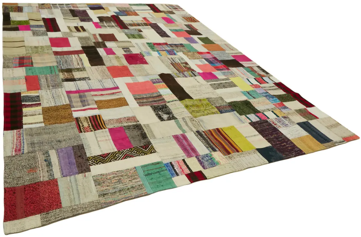 Chaput Patchwork Multi Renk Pamuk Üzerine Yün El Dokuma Kilim-275x362 - Görsel 2