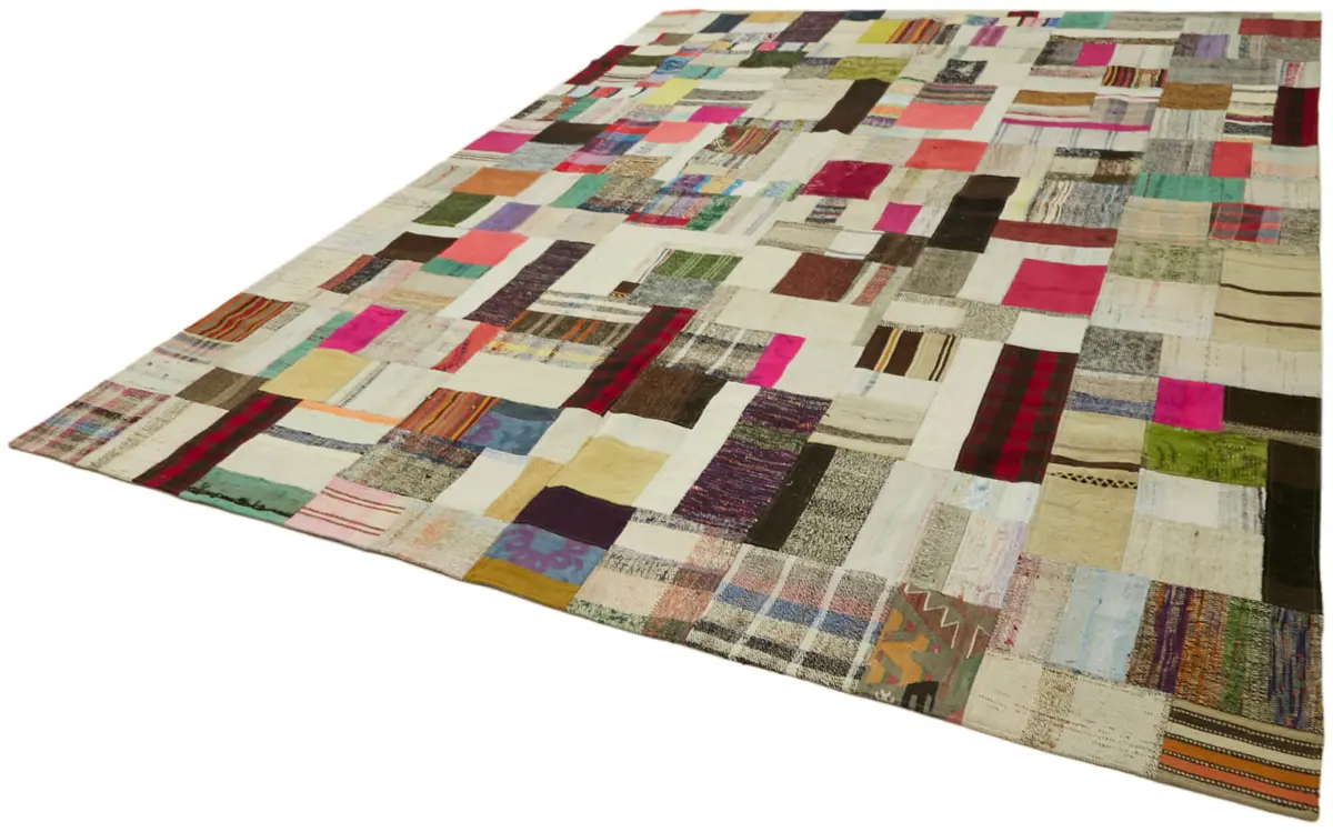 Chaput Patchwork Multi Renk Pamuk Üzerine Yün El Dokuma Kilim-275x362 - Görsel 3