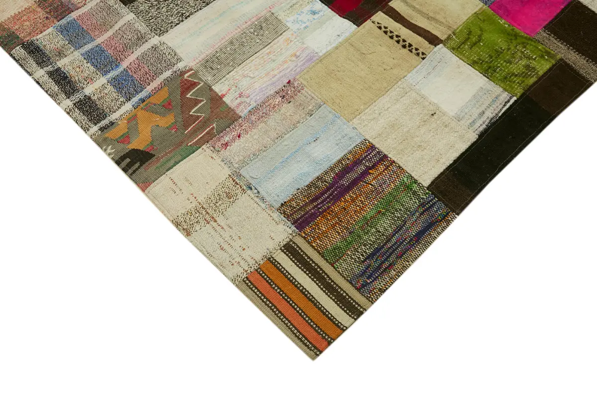 Chaput Patchwork Multi Renk Pamuk Üzerine Yün El Dokuma Kilim-275x362 - Görsel 4
