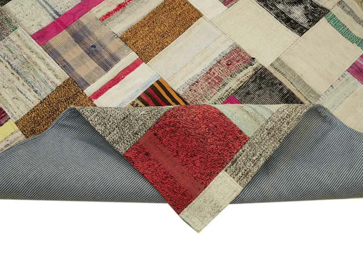 Chaput Patchwork Multi Renk Pamuk Üzerine Yün El Dokuma Kilim-275x362 - Görsel 6