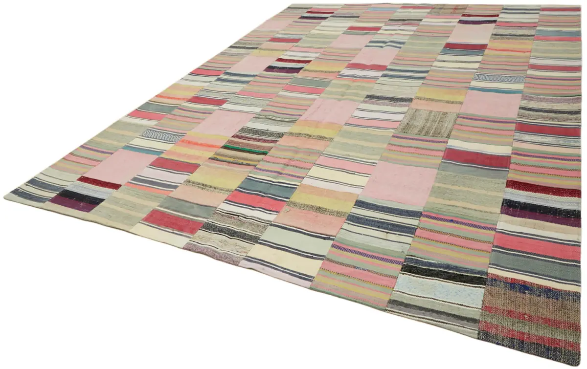 Chaput Patchwork Multi Renk Pamuk Üzerine Yün El Dokuma Kilim-271x352 - Görsel 3