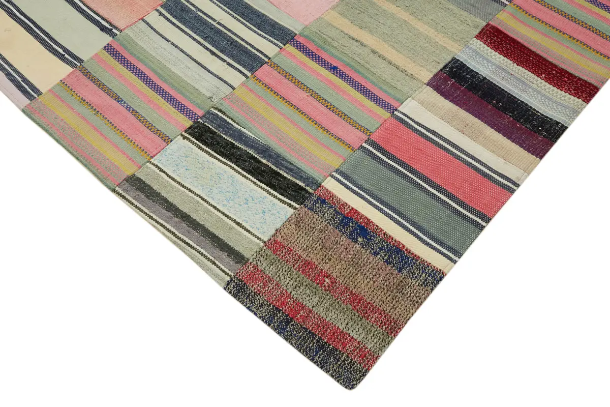 Chaput Patchwork Multi Renk Pamuk Üzerine Yün El Dokuma Kilim-271x352 - Görsel 4