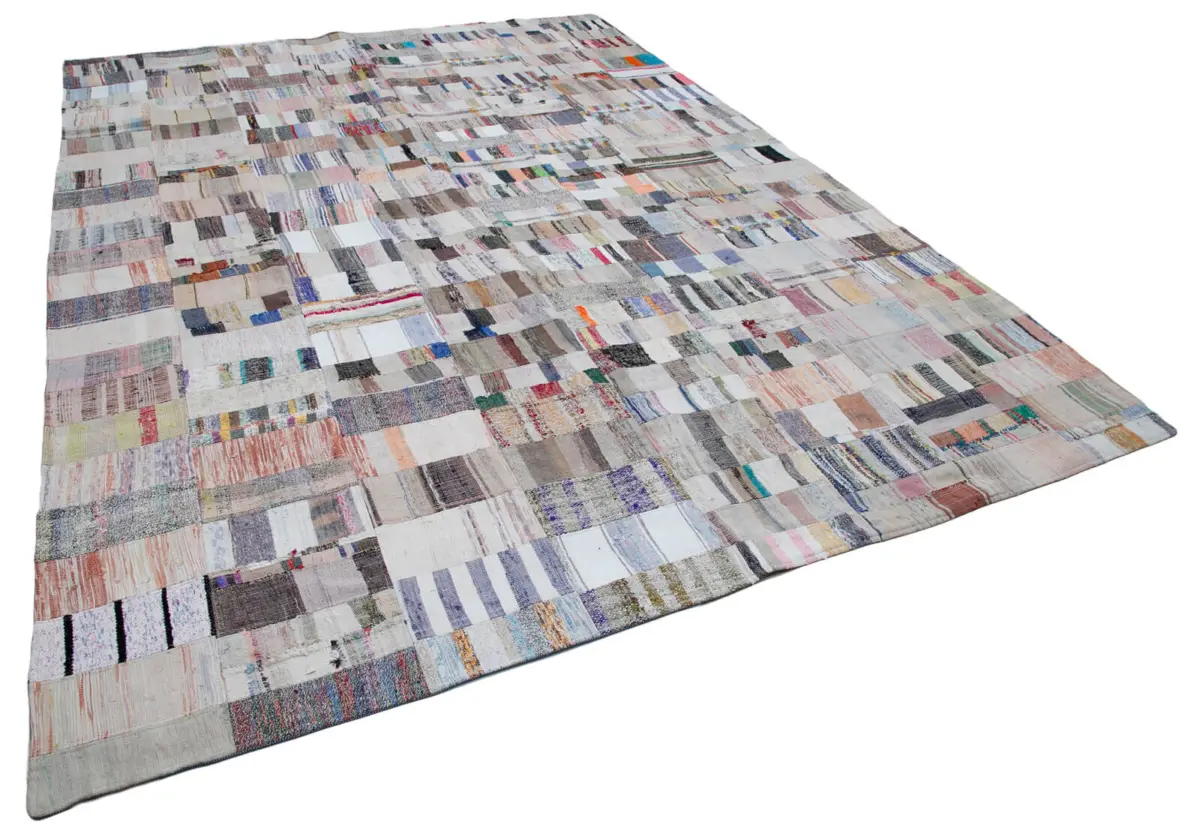 Chaput Patchwork Multi Renk Pamuk Üzerine Yün El Dokuma Kilim-281x396 - Görsel 2