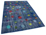 Patchwork Mavi Pamuk Üzerine Yün El Dokuma Kilim-155x225 - Görsel 2