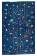 Patchwork Mavi Pamuk Üzerine Yün El Dokuma Kilim-171x271