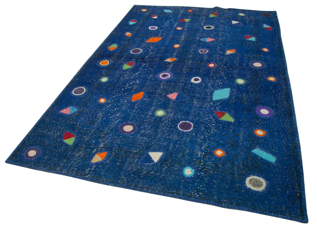 Patchwork Mavi Pamuk Üzerine Yün El Dokuma Kilim-171x271 - Görsel 3