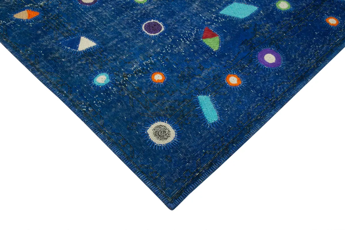 Patchwork Mavi Pamuk Üzerine Yün El Dokuma Kilim-171x271 - Görsel 4