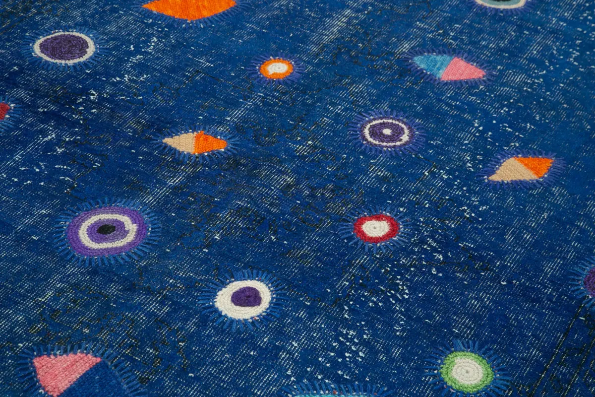 Patchwork Mavi Pamuk Üzerine Yün El Dokuma Kilim-171x271 - Görsel 5