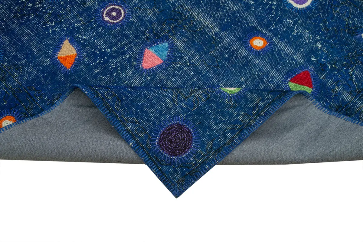 Patchwork Mavi Pamuk Üzerine Yün El Dokuma Kilim-171x271 - Görsel 6