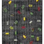 Patchwork Siyah Pamuk Üzerine Yün El Dokuma Kilim-220x301
