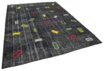 Patchwork Siyah Pamuk Üzerine Yün El Dokuma Kilim-220x301 - Görsel 2