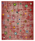 Patchwork Kırmızı Pamuk Üzerine Yün El Dokuma Kilim-179x214