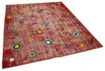 Patchwork Kırmızı Pamuk Üzerine Yün El Dokuma Kilim-179x214 - Görsel 2