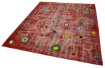 Patchwork Kırmızı Pamuk Üzerine Yün El Dokuma Kilim-179x214 - Görsel 3