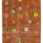 Patchwork Turuncu Pamuk Üzerine Yün El Dokuma Kilim-193x300