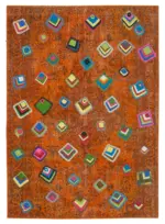 Patchwork Turuncu Pamuk Üzerine Yün El Dokuma Kilim-208x292