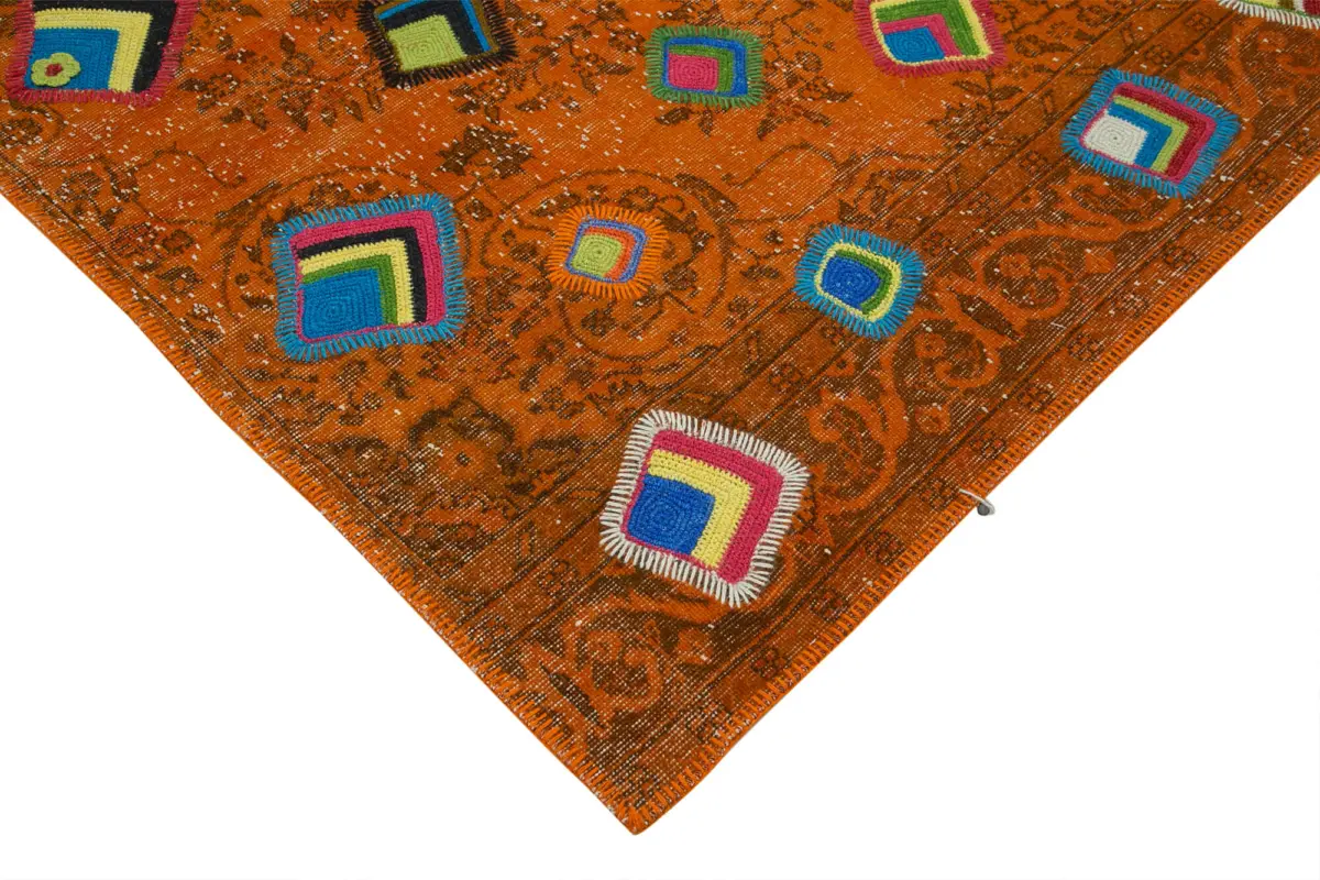 Patchwork Turuncu Pamuk Üzerine Yün El Dokuma Kilim-208x292 - Görsel 4