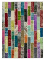 Patchwork Multi Pamuk Üzerine Yün El Dokuma Kilim-180x244
