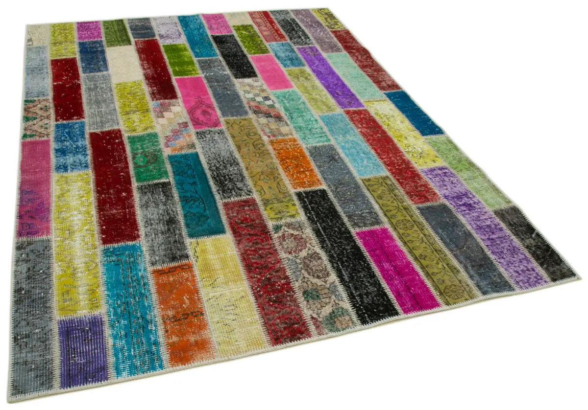 Patchwork Multi Pamuk Üzerine Yün El Dokuma Kilim-180x244 - Görsel 2